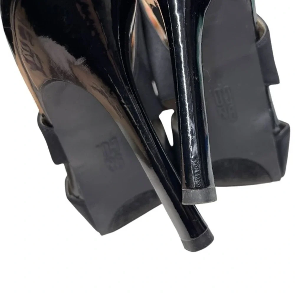 9 & Co 10M Black Platform Sandals Peep Toe Slingback Heels JJFAITHFUL Glam Pinup